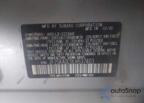 2020 Subaru Forester Premium from USA, damaged, VIN JF2SKAGC9LH537403